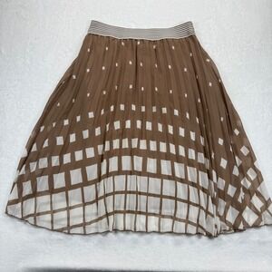 Metrowear Pleated Skirt Brown White Square Print Midi Skirt Career Casual M‎